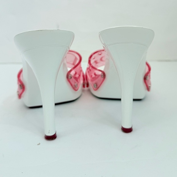 Christian Dior Vintage Pink PVC Logo High Heel Mules Sandals White Stiletto EU37 - Picture 5 of 7
